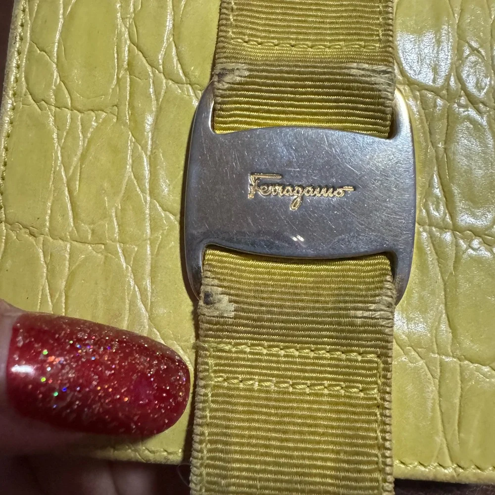 Salvatore Ferragamo Vintage yellow croc embossed leather bifold wallet